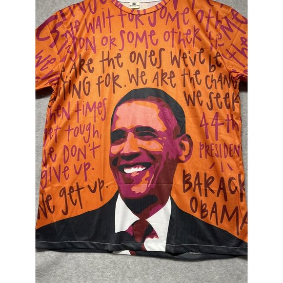 NOS Barack OBAMA Shirt Men 3xl Bay 2XL Fit We are the Change AOP Orange Black - Picture 2 of 6